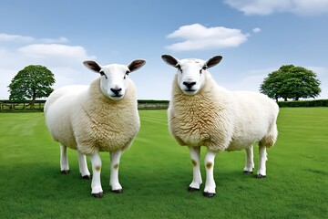 Majestic Sheep Duo on Lush Green Pasture.