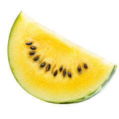 Delicious yellow watermelon slice isolated on Transparent background for fresh summer recipes, yellow watermelon isolated on PNG background