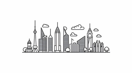 Obraz premium Minimalistic Line Art City Skyline with Modern and Classic Buildings