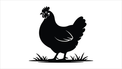 Black Chicken Silhouette Illustration, Pair of Rooster and Hen, Farm Animal Vector