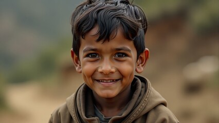 Smiling Young Boy In Brown Jacket