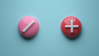 Obraz premium Pink and red glossy buttons with minus and plus symbols