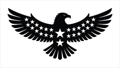 Eagle Silhouette with Stars, American Patriotic Symbol for Independence Day Design