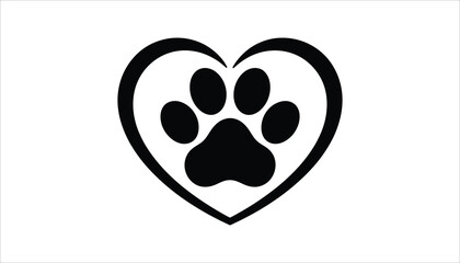 Heart Shape with Paw Print Icon, Pet Love and Animal Care Symbol for Veterinary Design

