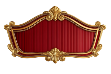a circus rectangular sign red and gold, blank sign. isolated on white transparent background