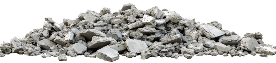 Fototapeta premium A large pile of rubble consisting of various sizes of broken concrete pieces, ideal for construction or recycling purposes