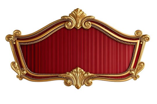 a circus rectangular sign red and gold, blank sign. isolated on white transparent background
