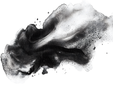 Abstract ink background, grunge art. Black paint stroke texture on white paper in marble style. Wallpaper for web design and games. Hand drawn watercolor isolated illustration. Not AI generation