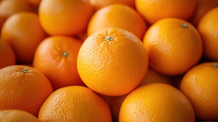 Fresh oranges stacked in a vibrant display at a local market during the morning hours of a sunny day