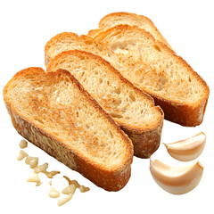 Bread and garlic toast isolated on white background