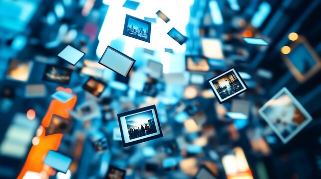 Digital Photo Frames Falling Abstract Background Blue Modern Design art data flow cool media style  