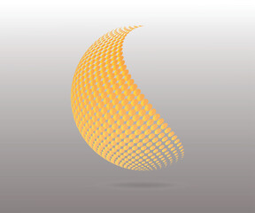 Modern abstract background. Halftone dots in 3d circle shape. Round logo. Vector dotted frame. Design element or icon.