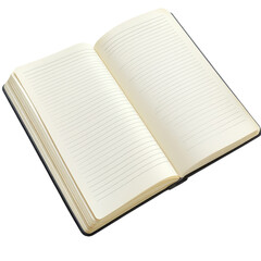 Graphic illustration of an open lined notebook with blank pages, showing a product design or template.