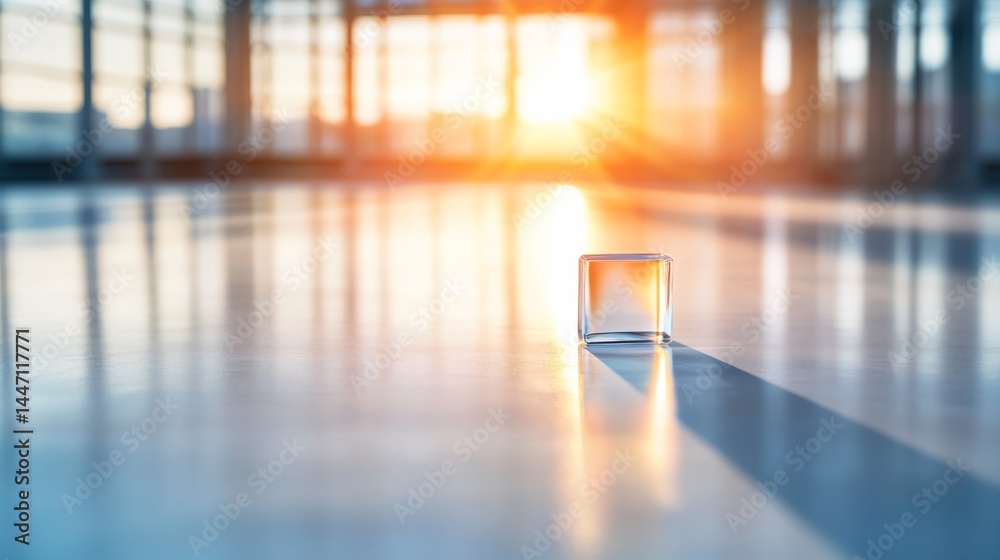Poster Sunlight streams through a glass prism, casting vibrant rainbow patterns and soft shadows on a white surface in a serene indoor setting