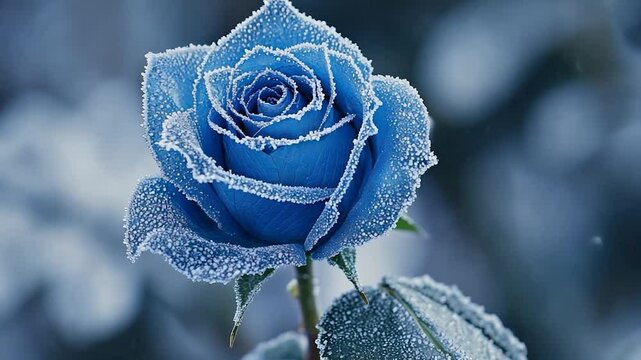 Frosted blue rose in winter