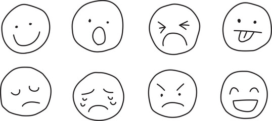 手描きの線画顔文字ベクターセット