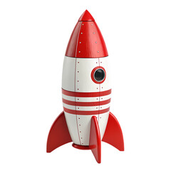 Red and White Retro Rocket Ship A 3D Rendered Image isolated on transparent background