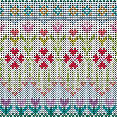 Colorful Floral Knitting Pattern Seamless Cross-Stitch Style Design