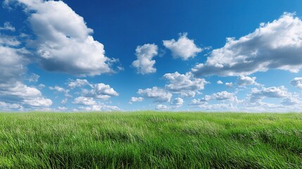 Obraz premium Tranquil Meadow with Lush Green Grass Under a Beautiful Blue Sky
