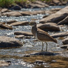 Obraz premium Great Thick-knee on Rocky River Edge.