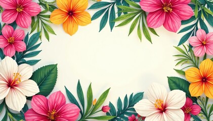 Bold, vibrant floral pattern for a summer event flyer , template, hot