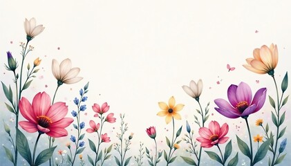 Delicate watercolor wildflowers, soft pastel hues, wildflower pattern, art