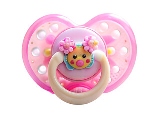 Pink Baby Pacifier with Cute Animal Design: Infant Soother, Newborn Dummy, Girl Pacifier, Heart Shaped, Orthodontic Pacifier