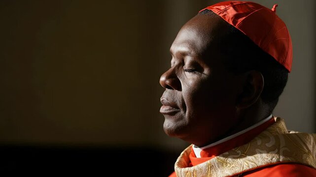 Cloaked peace: man in meditative contemplation under soft light