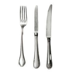 Elegant arrangement of a fork and knife on a black background for dining settings and culinary presentations, Fork and Knife