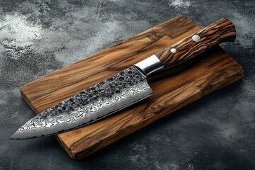 Damascus Chef Knife: Elegant Wood Handle, Textured Blade