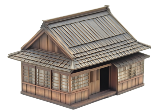Isolated Wooden Japanese House Illustration, Model Architecture, Transparent Background