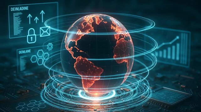 Glowing Digital Earth with Holographic Rings and Icons Representing AI Global Network, Data Security, and Futuristic Connectivity System

 - Powered by Adobe