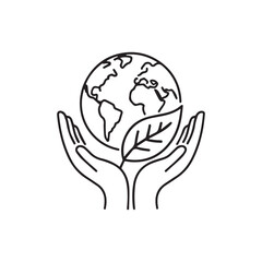 Hands Holding Earth and Leaf Eco Friendly Planet Conservation Vector Illustration