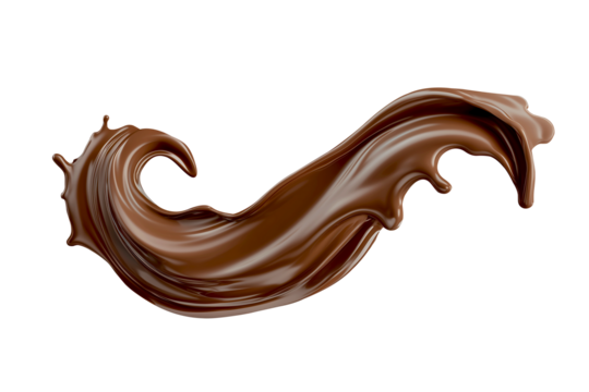Melted chocolate jet splash isolated on transparent background, cut out
