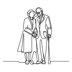 Silhouette of Senior Couple One Line Drawing Loving Connection Art