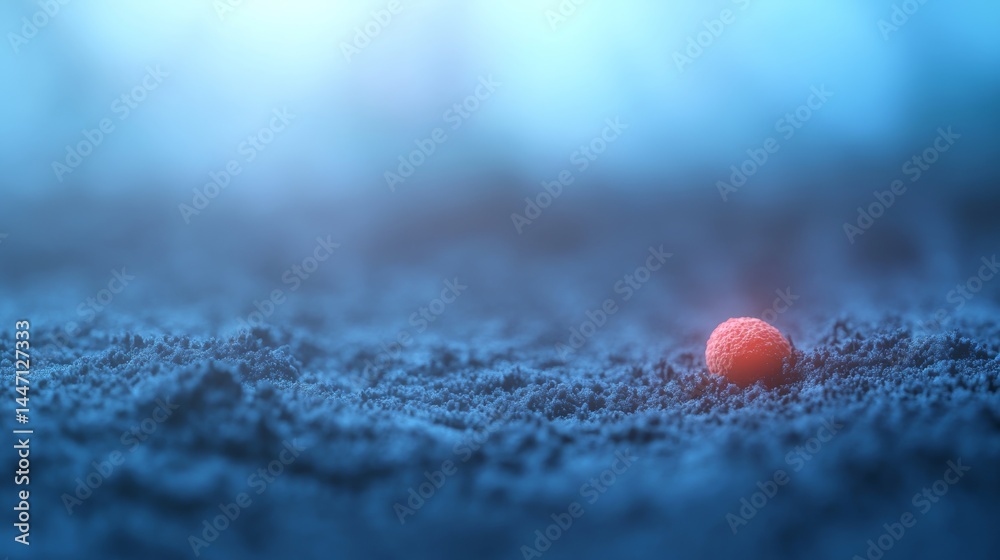 Poster a vibrant, detailed microbial cell stands out against a blurred background, illustrating the complex