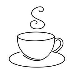 Silhouette line art illustration hot coffee cup aroma with steam drawing