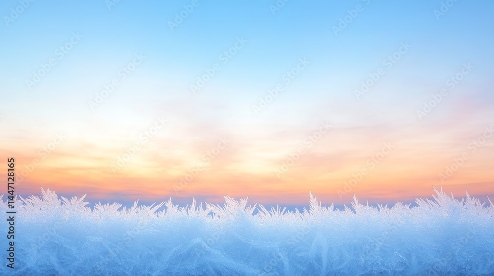Poster Delicate frost forms unique shapes on a winter windowpane, enhanced by soft light that creates a tranquil atmosphere perfect for seasonal reflection