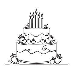Festive Tiered Birthday Cake Line Art Celebration Sweet Silhouette