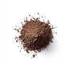 Pile of brown powder, top view on white background