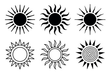  A set of sun icon vector art illustration.