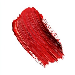 Vibrant Red Paint Stroke with Textured Edges on White Background