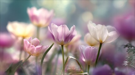 Obraz premium Delicate tulips in soft pastel hues