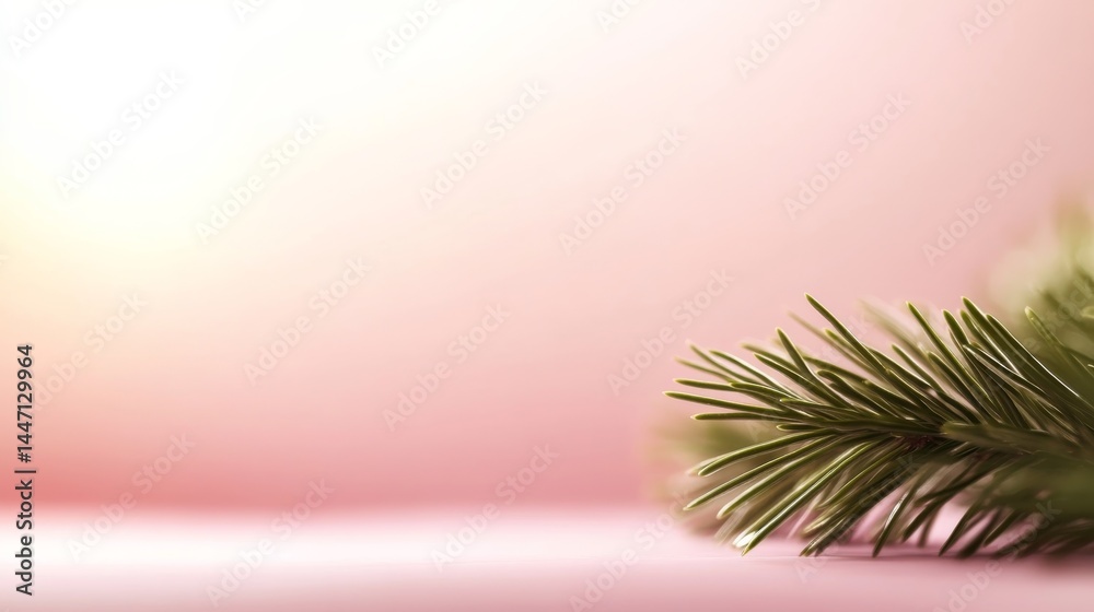 Aufkleber Macro shot captures a single fir leaf with sharp details and lighting, resting on a soft pastel backdrop, creating an elegant and serene composition