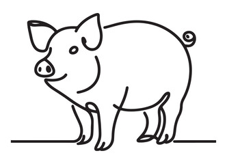 Cute Pig Silhouette Line Art Illustration Vector Design