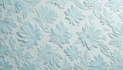 Subtle Aqua Embossed Floral Pattern Minimalist White Background Texture