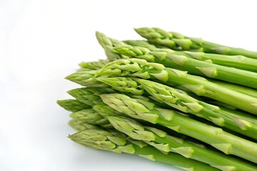 Close-Up of Fresh Green Asparagus Spears on White Background &ndash; Healthy Organic Vegetable Perfect for Cooking, Nutrition, and Food Styling