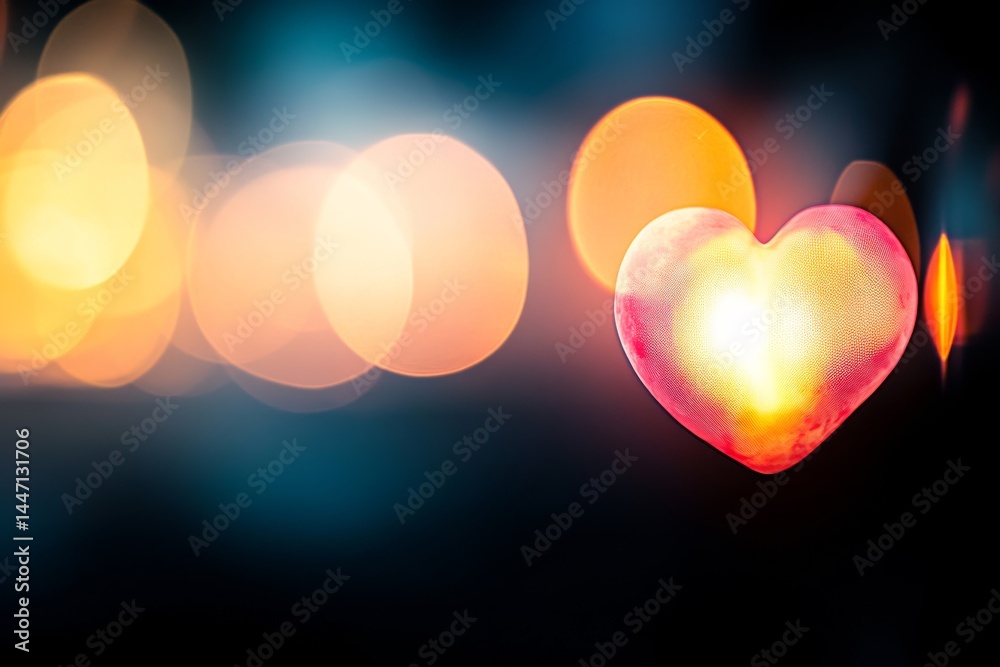 Poster a vibrant holographic heart emits a dynamic pulse, surrounded by light flares and set against a smoo