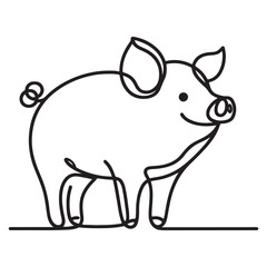 Charming Line Art Illustration of a Cute Pig with Curly Tail
