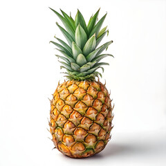 Fototapeta premium A whole fresh pineapple, with a green, spiky crown and a textured golden-brown skin, showcasing its tropical appearance and vibrant color.